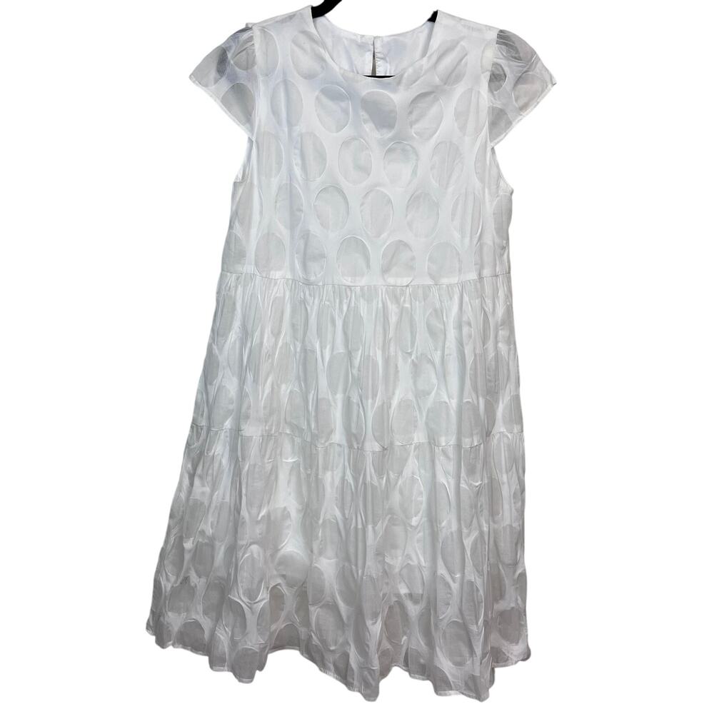 Sumu White Sheer Polka Dot Overlay Cap Sleeve Dress Women’s XL Keyhole Back
